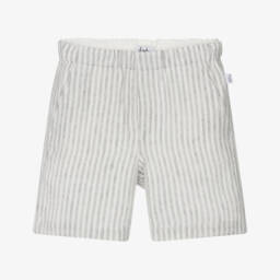 Il Gufo-Boys Linen Shorts in Ivory & Grey Stripes | Childrensalon Outlet