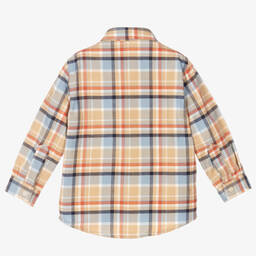 إيل غوفو-قميص أطفال ولادي قطن كاروهات لون برتقالي وأزرق | Childrensalon Outlet