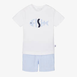 Il Gufo-Белая футболка и шорты в голубую полоску | Childrensalon Outlet
