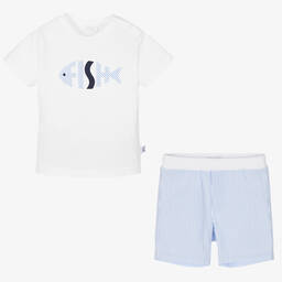 Il Gufo-Белая футболка и шорты в голубую полоску | Childrensalon Outlet