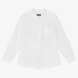 Il Gufo-Boys White Collarless Linen Shirt | Childrensalon Outlet
