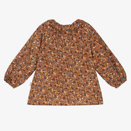 Il Gufo-بلوز أطفال بناتي قطن بوبلين لون بني بطبعة ورود | Childrensalon Outlet
