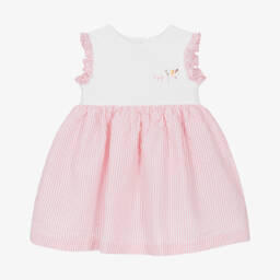 Il Gufo-Chic Pink & White Cotton Frock | Childrensalon Outlet