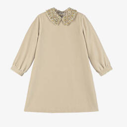 Il Gufo-Girls Beige Beaded Collar Dress | Childrensalon Outlet