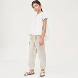 Il Gufo-Бежевые льняные брюки для девочек | Childrensalon Outlet