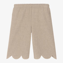 Il Gufo-Girls Beige Trousers with Scalloped Hem | Childrensalon Outlet