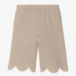 Il Gufo-Girls Beige Trousers with Scalloped Hem | Childrensalon Outlet