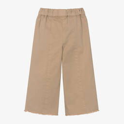 Il Gufo-Girls Beige Wide-Leg Cotton Trousers | Childrensalon Outlet