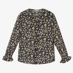 Il Gufo-بلوز قطن لون أسود بطبعة ورود للبنات | Childrensalon Outlet