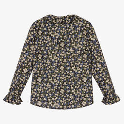 Il Gufo-بلوز قطن لون أسود بطبعة ورود للبنات | Childrensalon Outlet
