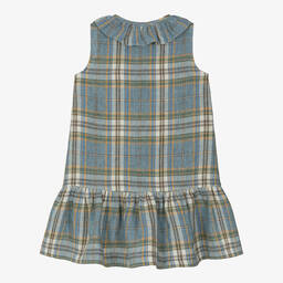 Il Gufo-فستان كتان كاروهات لون أزرق | Childrensalon Outlet