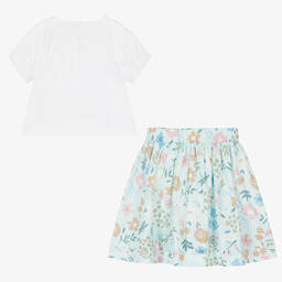 Il Gufo-Girls Blue Cotton Floral Skirt Set | Childrensalon Outlet