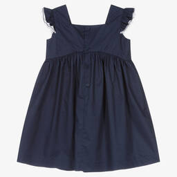 Il Gufo-Girls Blue Cotton Ruffle Sleeve Dress | Childrensalon Outlet