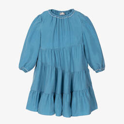 Il Gufo-Girls Blue Cupro Dress | Childrensalon Outlet