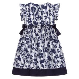 Il Gufo-Синее хлопковое платье с цветами для девочек | Childrensalon Outlet