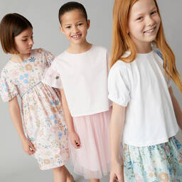 Il Gufo-Girls Blue Floral Cotton Skirt | Childrensalon Outlet