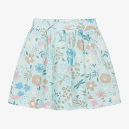 Il Gufo-Girls Blue Floral Cotton Skirt | Childrensalon Outlet