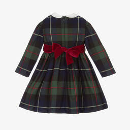 Il Gufo-Girls Blue & Green Check Viscose Dress | Childrensalon Outlet