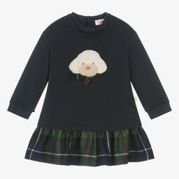 إيل غوفو-فستان أطفال بناتي قطن جيرسي لون كحلي وأخضر | Childrensalon Outlet