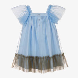 Il Gufo-Girls Blue & Green Frill Tulle Dress | Childrensalon Outlet