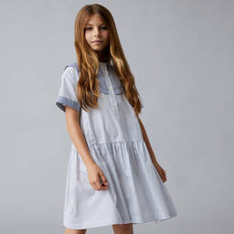 Il Gufo-فستان قميص قطن مقلّم لون أزرق | Childrensalon Outlet