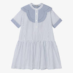 Il Gufo-فستان قميص قطن مقلّم لون أزرق | Childrensalon Outlet