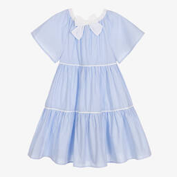 Il Gufo-Girls Blue Striped Cotton Dress | Childrensalon Outlet