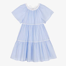 Il Gufo-Girls Blue Striped Cotton Dress | Childrensalon Outlet