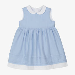 Il Gufo-Girls Blue Striped Cotton Dress | Childrensalon Outlet