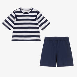 Il Gufo-Топ в полоску и синие шорты из хлопка | Childrensalon Outlet