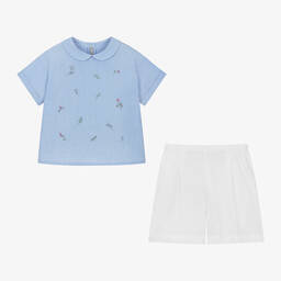 Il Gufo-Голубой топ и белые шорты из хлопка для девочек | Childrensalon Outlet