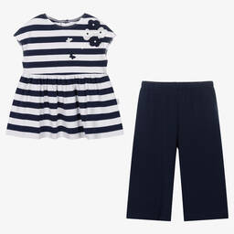Il Gufo-Белый топ в синюю полоску и синие брюки из хлопка | Childrensalon Outlet
