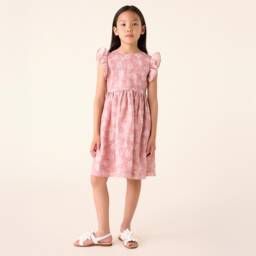 Il Gufo-فستان كتان وردي مزهر للبنات | Childrensalon Outlet