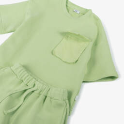 Il Gufo-Girls Breezy Knit Green Shorts Ensemble | Childrensalon Outlet