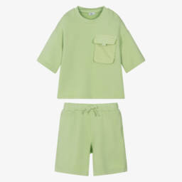 Il Gufo-Girls Breezy Knit Green Shorts Ensemble | Childrensalon Outlet