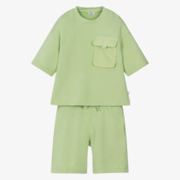 Il Gufo-Girls Breezy Knit Green Shorts Ensemble | Childrensalon Outlet