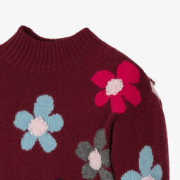 Il Gufo-Girls Burgundy Wool Floral Jumper | Childrensalon Outlet