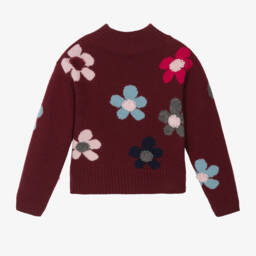 Il Gufo-Girls Burgundy Wool Floral Jumper | Childrensalon Outlet
