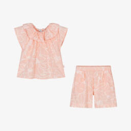 Il Gufo-Girls Coral Floral Cotton Ensemble | Childrensalon Outlet