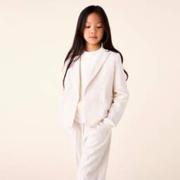 Il Gufo-Girls Creamy Striped Twill Jacket | Childrensalon Outlet