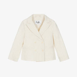 Il Gufo-Girls Creamy Striped Twill Jacket | Childrensalon Outlet
