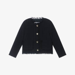 Il Gufo-Girls Elegant Blue Woven Jacket | Childrensalon Outlet