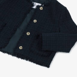 Il Gufo-Girls Elegant Blue Woven Jacket | Childrensalon Outlet