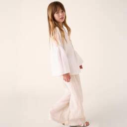 Il Gufo-Элегантный кремовый льняной топ для девочек | Childrensalon Outlet