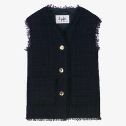 Il Gufo-Girls Elegant Navy Tweed Vest | Childrensalon Outlet