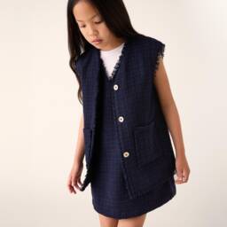 Il Gufo-Girls Elegant Navy Tweed Vest | Childrensalon Outlet