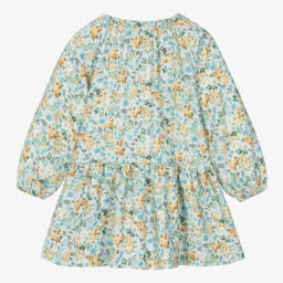 Il Gufo-Girls Floral Blue Twill Dress | Childrensalon Outlet