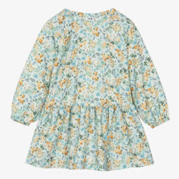 Il Gufo-Girls Floral Blue Twill Dress | Childrensalon Outlet
