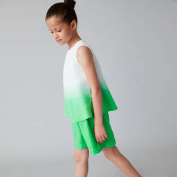 Il Gufo-Girls Green Linen Shorts Set | Childrensalon Outlet