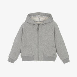 Il Gufo-Girls Grey Marl Cotton Zip-Up Hoodie | Childrensalon Outlet